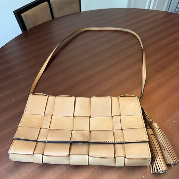 Michael Kors Woven Leather Clutch with Tassels and Strap Tan - Picture 3 of 11